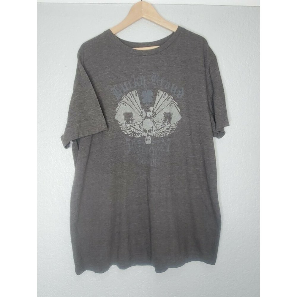 Lucky Brand Gray Shirt Men's Size 2XL Short Sleeve Winged Skull Graphic.
